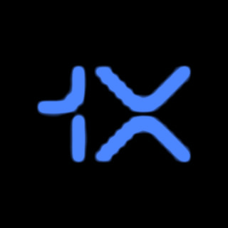 DoomBench-blue rendering of the 1X logo against a black background.