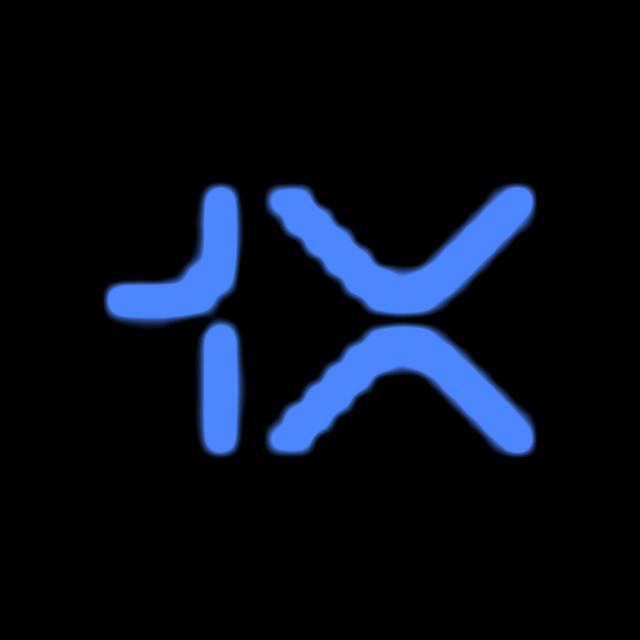 DoomBench-blue rendering of the 1X logo against a black background.