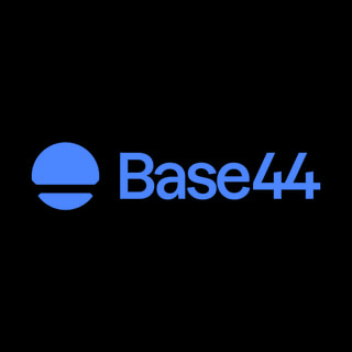 DoomBench-blue rendering of the Base44 logo against a black background.