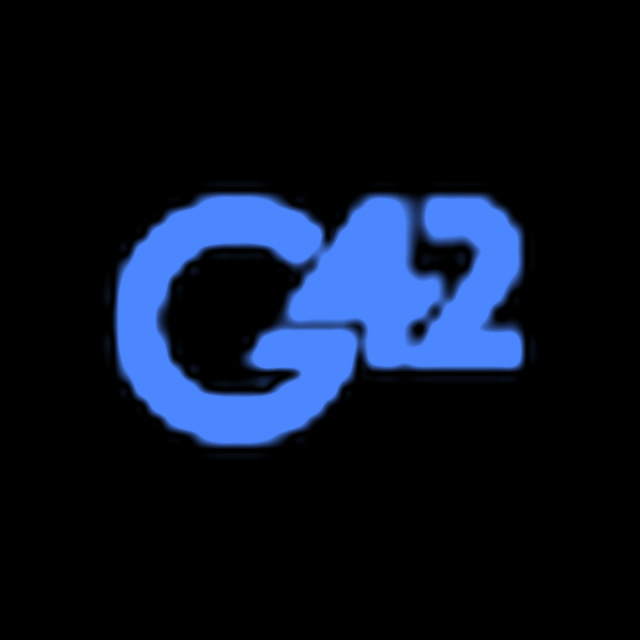 DoomBench-blue rendering of the G42 logo against a black background.