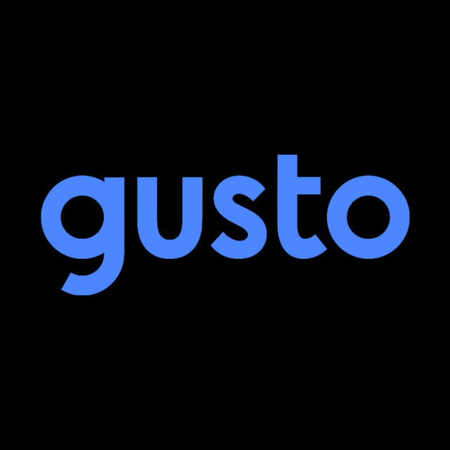 DoomBench-blue rendering of the Gusto logo against a black background.