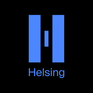 DoomBench-blue rendering of the Helsing logo against a black background.