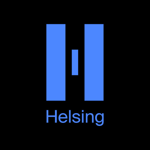 DoomBench-blue rendering of the Helsing logo against a black background.