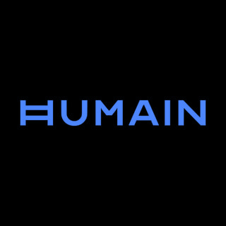 DoomBench-blue rendering of the HUMAIN logo against a black background.