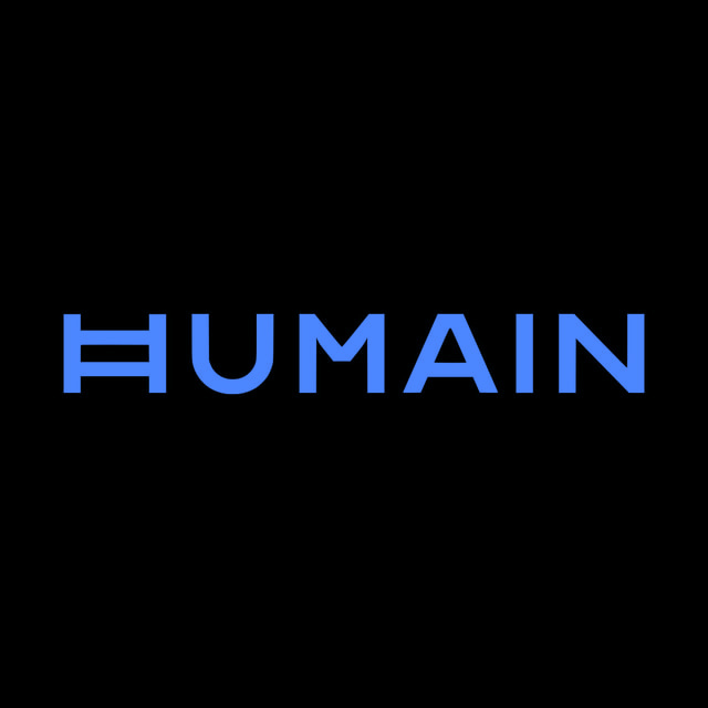 DoomBench-blue rendering of the HUMAIN logo against a black background.
