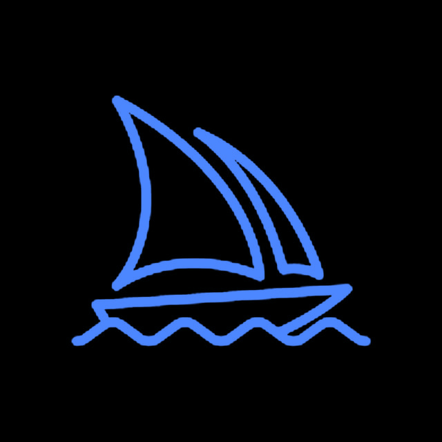 DoomBench-blue rendering of the Midjourney logo against a black background.