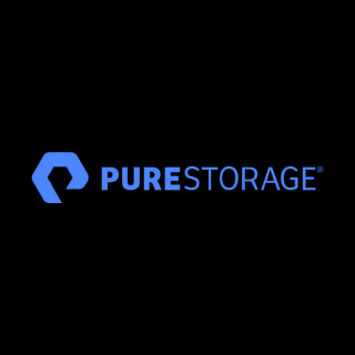 DoomBench-blue rendering of the Pure Storage logo against a black background.