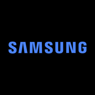 DoomBench-blue rendering of the Samsung logo against a black background.
