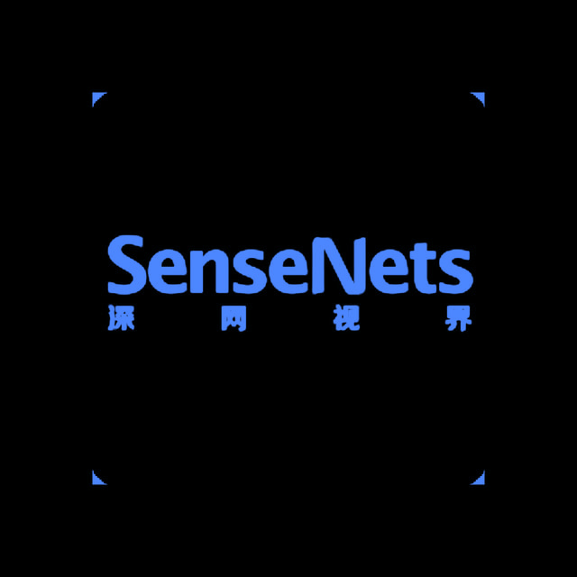 DoomBench-blue rendering of the SenseNets logo against a black background.