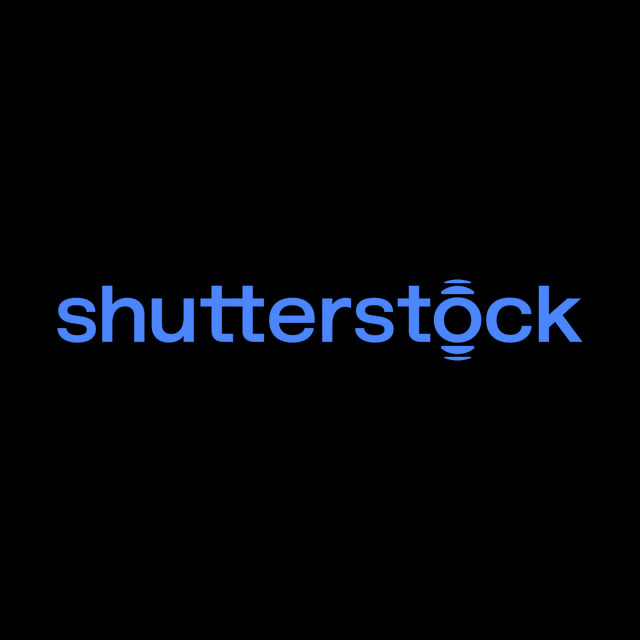DoomBench-blue rendering of the Shutterstock logo against a black background.