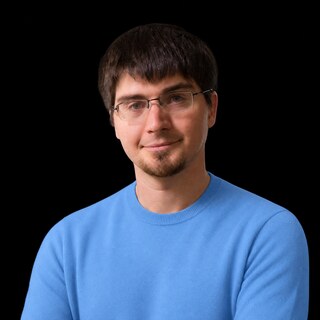 AI-generated portrait of Ian Goodfellow wearing a DoomBench-blue top against a black background.
